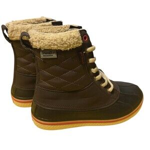 Crocs AllCast Duck Waterproof Boots Womens Size 6 Brown Faux Fur Quilted Winter